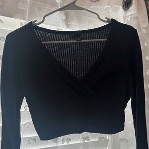 Wild Fable Black Ribbed Wrap Top